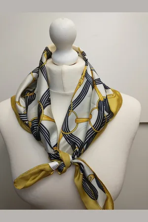 Merkloos Dames neksjaal Dorotha fantasiemotief ecru donkerblauw zwart vierkant model 70x70