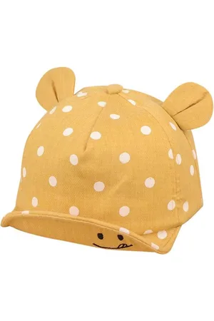 Merkloos Babypet met oortjes en witte stippen - geel