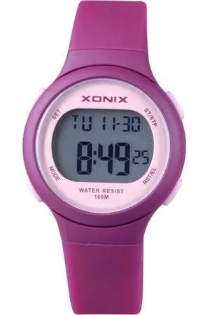 XONIX BAW-003 - Horloge - Digitaal - Dames - Vrouwen - Kinderen - Unisex - Siliconen band - ABS - Cijfers - Achtergrondverlichting - Alarm - Start-Stop - Chronograaf - Tweede tijdzone - Waterdicht - 10 ATM - Paars - Roze