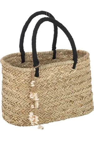 J-line Strandtas Met Schelpen - jute - /zwart - large