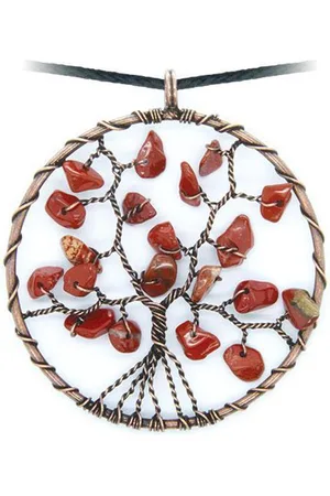 Bloom Rode Jaspis levensboom hanger - 5 cm - ketting inclusief verstelbaar zwart koord