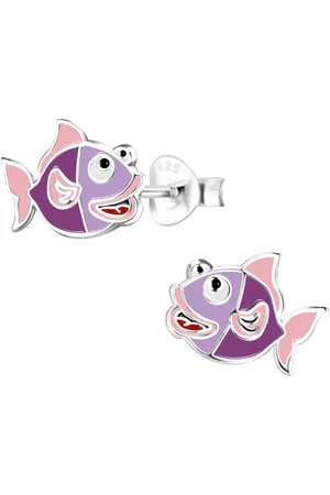 Zilverana Zilveren paarse vis kinderoorbellen | smiling fish oorknopjes Meisje Zilver | | Sterling 925 Silver