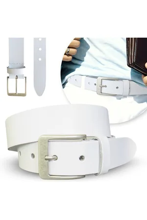 Merkloos Witte Leren Riem Heren – Riemmaat 105 - Totale riemlengte 120 CM - Echt Leer - Lederen Riemen – Broekriem voor Jeans – 4cm Breed – Nikkelvrij – Mannen