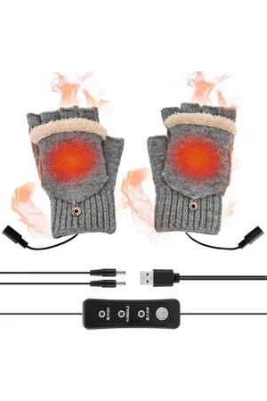 Merkloos USB-verwarmde handschoenen, wasbare gebreide verwarmde handschoenen, halfvingerhandschoenen met flip-cover, unisex voor heren en dames, verwarmde vingerloze handschoenen, winterwarme laptophandschoenen