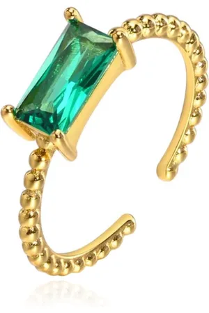Cilla Jewels Vergulde Ring met Langwerpige Groene Zirkonia