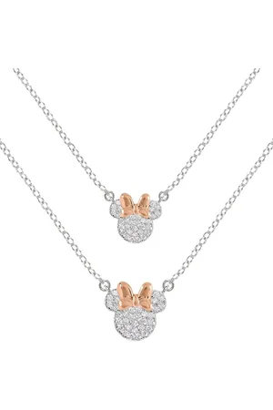 Disney 4-DIS054 Verzilverde Moeder-Dochter Sieradenset - Minnie Mouse - 2 Kettingen - 46cm + 12x11mm MOM - 42+5cm 9x10mm ME - Perfect Cadeau - Verzilverd