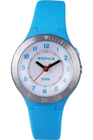 XONIX WU-A03 - Horloge - Analoog - Kinderen - Siliconen band - ABS - Cijfers - Achtergrondverlichting - Waterdicht - 10 ATM - Lichtblauw - Zilverkleurig - Wit