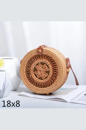 Merkloos Rond rotan rieten tasje - 2