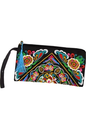 Merkloos Clutch met Rits - Gekleurd Borduursel - - 2 vakken - Polsband - 25x14cm
