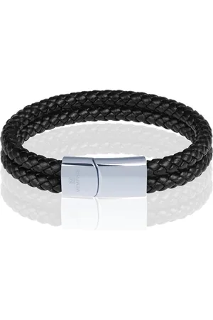 Memphis Dubbele leren armband Zwart Zilverkleurig-18cm