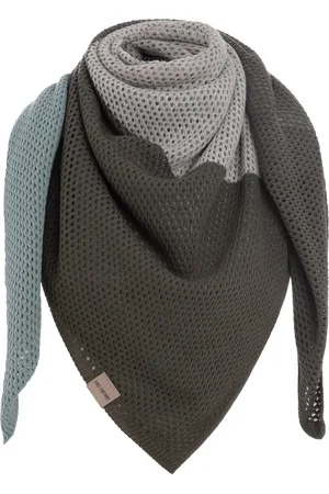 Knit Factory Lacey Sjaal Dames - Vierkante sjaal - Wollen sjaal - Dames sjaal - Blok motief - - Taupe/iced clay/stone green - 120x120 cm