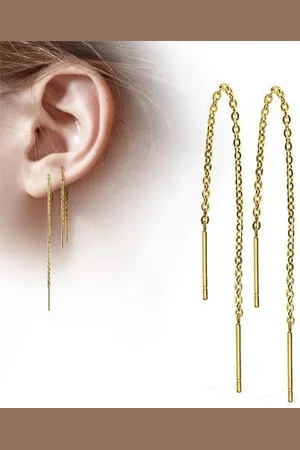 LMPiercings NL Oorbellen vrij vallende balkjes gold plated