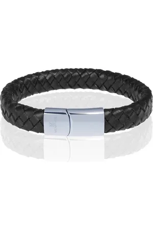 Memphis Gevlochten leren armband Zwart Zilverkleurig-24cm