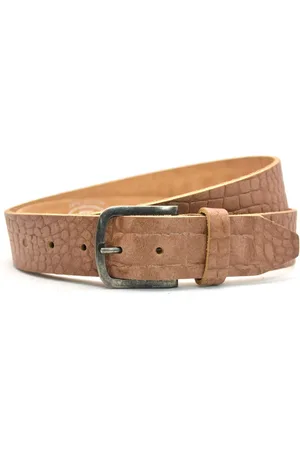 Timbelt 4cm leren jeans riem met Croco print - beige - - 100% leder