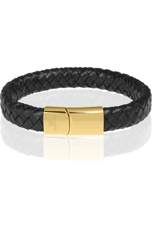Memphis Gevlochten leren armband Zwart Goudkleurig-18cm
