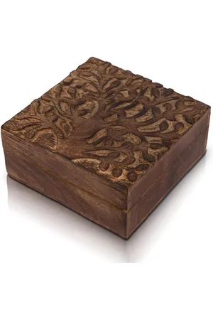 Merkloos Handgemaakte Decoratieve Houten Sieraden Doos Boom Van Leven Snijden Sieraden Organizer - Verjaardagscadeau Keepsake Box Schatkist Trinket Houder - Horloge Doos Opbergdoos 15 x 15 cm Huisverwarmende Geschenken