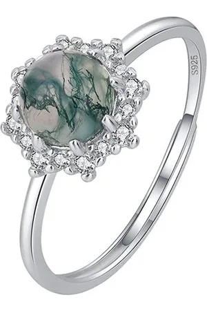 N3 Collecties 925 Zilver Natuursteen textuur groen mos gras Agaat bloemen ring voor dames
