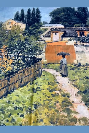 Modesjaals.nl Sjaal schilderij garden path van Alfred Sisley van dikker materiaal met 2 kanten print