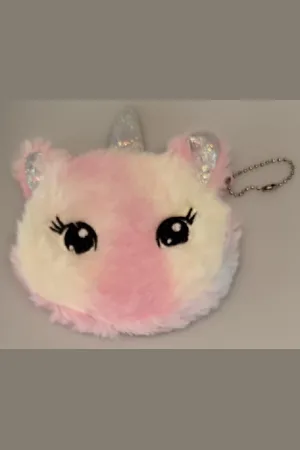 Merkloos Portemonnee Dames - Portefeuille Meisjes - Portemonnee Kinderen - Knuffel zachte fluffy Unicorn mixed colour - 11 x 11 CM - Handig voor bijv. klein geld, munten, sleutel, lippenstift, etc. Voor uzelf of Bestel een Cadeau.
