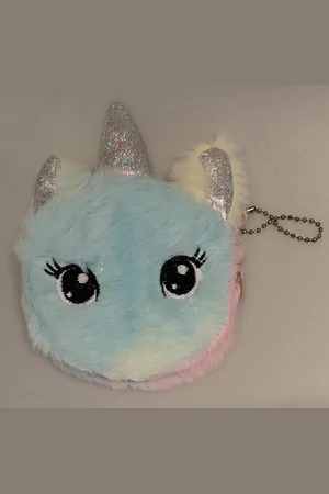 Merkloos Portemonnee Dames - Portefeuille Meisjes - Portemonnee Kinderen - Knuffel zachte fluffy Unicorn mixed colour - 11 x 11 CM - Handig voor bijv. klein geld, munten, sleutel, lippenstift, etc. Voor uzelf of Bestel een Cadeau.