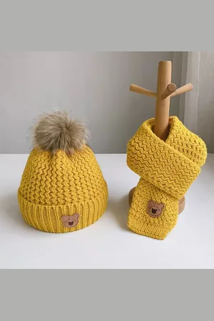 Merkloos GG Baby Muts & Sjaal - Baby Muts - Babymutsje - Muts Jongen - Muts Meisje - 1 tot 6 jaar - Oker