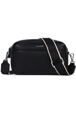 TAN.TOMI Dames Kleine Schoudertas - Lederen Tasje - 3 vakken - Crossbody Tas Dames - Tassenriem / Beige