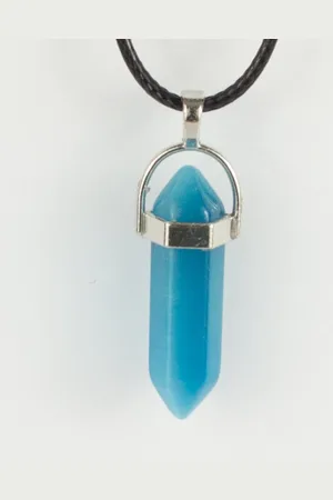 Bixorp Gems Blauwe Opaliet Hanger aan Faux Leren Koord - Edelsteen Ketting - Edelstenen Staafje met Stainless Steel - 45/50cm Damesketting