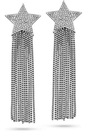 CO88 Oorbellen Dames - Oorringen Met Hanger - ??20,8mm Ster - Zirkonia - 7cm Lengte - Staal - - 8CE-70531