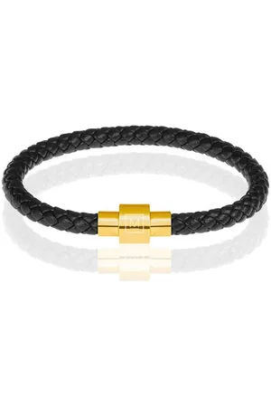 Memphis Armband leer met edelstaal Zwart Goudkleurig-23cm