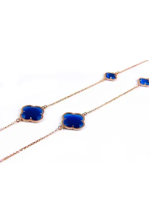 SOPHIE Model Fiori gesloten klavers collier in zilver roze verguld blauwe klavers