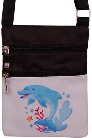 S.Y.W Schoudertasje - Dolfijn Geanimeerd Splash - Koraal & Zeesterren - Zwart - Verstelbaar - 19x14,5cm