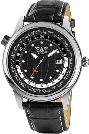 Pierre Cardin Aviator heren horloge - 3ATM - leren armband - diverse functionaliteit - AVW6975G354