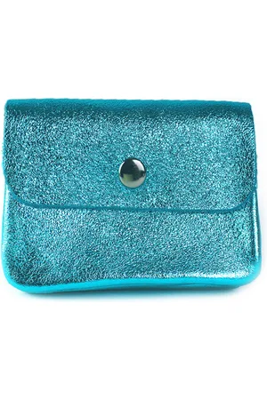 Merkloos Leren metallic portemonnee | Etui | Turquoise | Made in Italy
