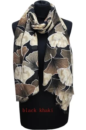 Merkloos Dames lange dunne sjaal met bladerenprint MLH23-17 180x80CM khaki