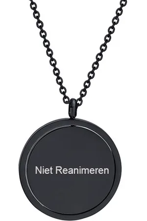 Amodi Gegraveerde Niet Reanimeren Ketting - Niet Reanimeren Penning - Do Not Resuscitate - Gegraveerd - Cirkel - Ronde Draaibare Hanger - Spinner - Draaibaar - Roestvrij Staal - RVS - Verstelbaar - Zwart
