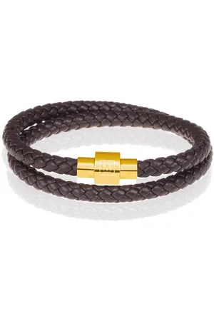 Memphis Leren wrap armband Donkerbruin Goudkleurig-23cm