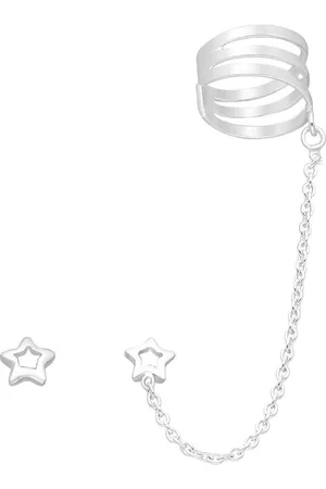 EAR IT UP Ear cuff met ketting en oorbel - Ster - Zilver - 10 x 57 mm - 1 stuk