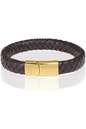Memphis Gevlochten leren armband Bruin Goudkleurig-18cm