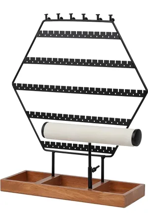 Merkloos Zeshoekige oorbelhouder en ringenorganizer - Sieradenstandaard voor kettingen en armbanden - T-vormige armbandstandaard met houten sokkel