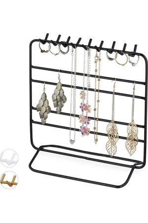 Merkloos Oorbellen rekje - Metalen sieradenrek voor oorbellen, armbanden en kettingen - HBD 21 x 20 x 10 cm zwart Oorbellen rekje