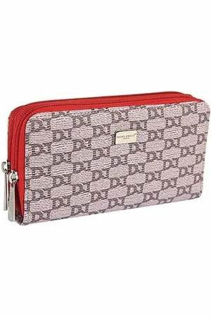 David Jones Dubbele Rits Portemonnee - Beige met Rood- logo print