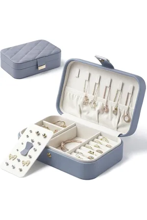 Merkloos Sieradendoos Reizen Diamant Gewatteerde Sieraden Case Opslag voor Ring Oorbellen Ketting - Luxe Draagbare Sieraden Organizer voor Vrouwen Meisjes (Blauwachtig Grijs)