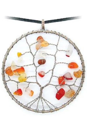 Bloom Carneool levensboom hanger - 5 cm - ketting inclusief verstelbaar zwart koord