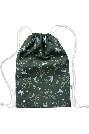 BINK Bedding Gym-/Zwemtas Merel 40 x 28 cm voorzien van sluitkoord - groen - zachtgroen - jade - lila - caramel - vogel - bloemen - peuter - kleuter - zwemles - gymles