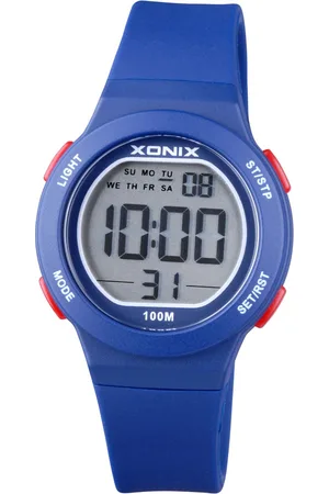 XONIX BBE-006 - Horloge - Digitaal - Rond - Kinderen - Unisex - Siliconen band - ABS - Cijfers - Achtergrondverlichting - Datumaanduiding Alarm - Start-Stop - Chronograaf - Tweede tijdzone - DonkerBlauw - Rood - Waterdicht - 10 ATM