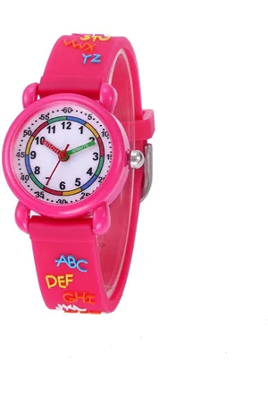 Lazy Cat Alfabet Horloge – Kinderhorloge Letters - Giftbox - Donkerroze