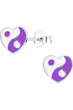 JYC Joy|S - Zilveren hartje oorbellen - wit - yin yang - 8 mm