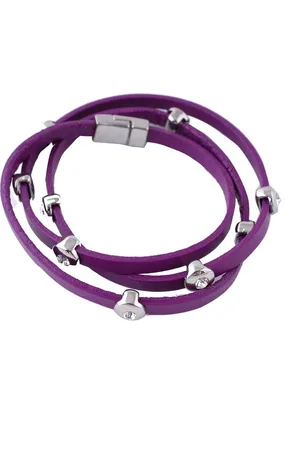 Behave Paarskleurig armbandje van imitatieleer met steentjes