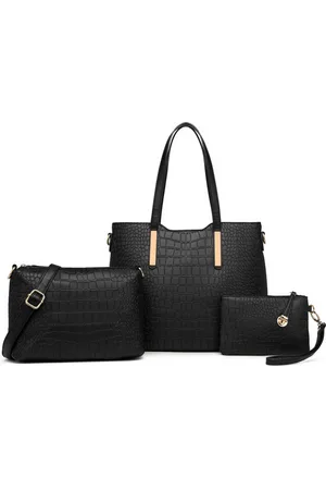 Merkloos Miss Lulu Handtas | Portemonnee Dames | Schoudertas - Crocodile Kunstleer - Zwart (6648CROC)