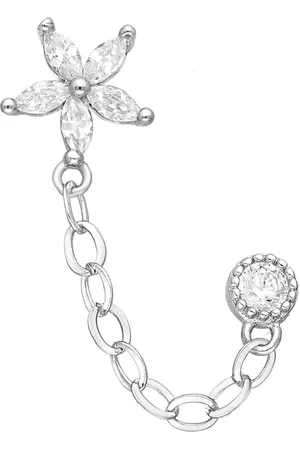 EAR IT UP Oorbellen - Bloem - Ketting - Dubbel - Push back oorknopjes - Gerhodineerd 925 sterling - Zirkonia - Klauwzetting en kastzetting - 30 x 7 mm - 1 stuk